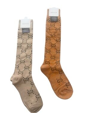 2 Pair Gucci Outlet GG Monogram Knee High Socks